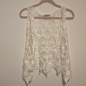 Lace sleeveless tank top “cardigan” open